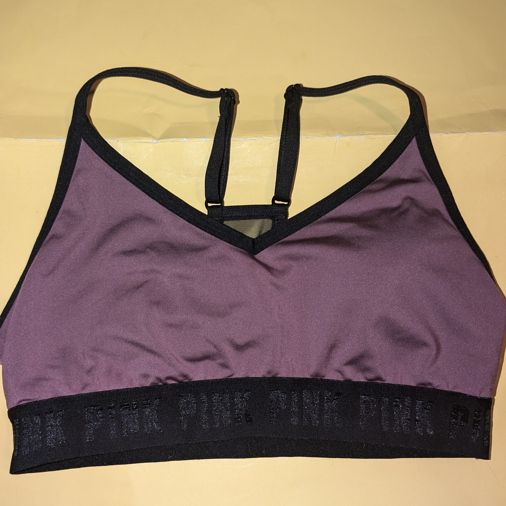 PINK Victoria's Secret Women's Sports Bra - Purple and Black